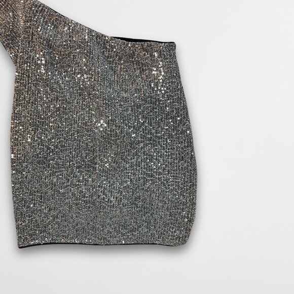 Michael Costello X Revolve Vula Mini Dress Silver Sequins Long Sleeve Cutout Bod - Picture 5 of 5